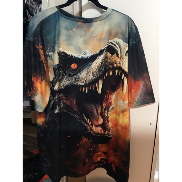 BIG & TALL All Over Print Dragon Graphic T-shirt 3XL !00% Polyester EUC - Picture 5 of 5
